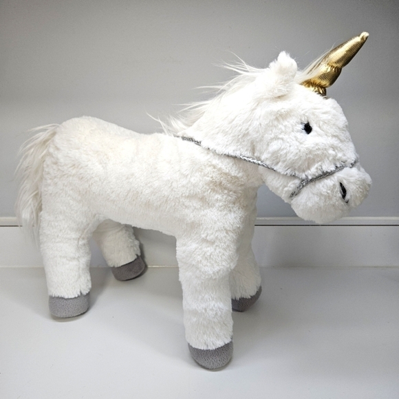 Pottery Barn Kids Unicorn Plush White Silver Gold Horn Stuffed Animal - Picture 1 of 5